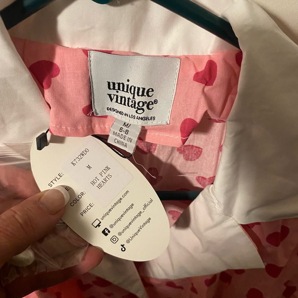 Unique Vintage Hot Pink Heart Alexis Swing Dress - Picture 2 of 3